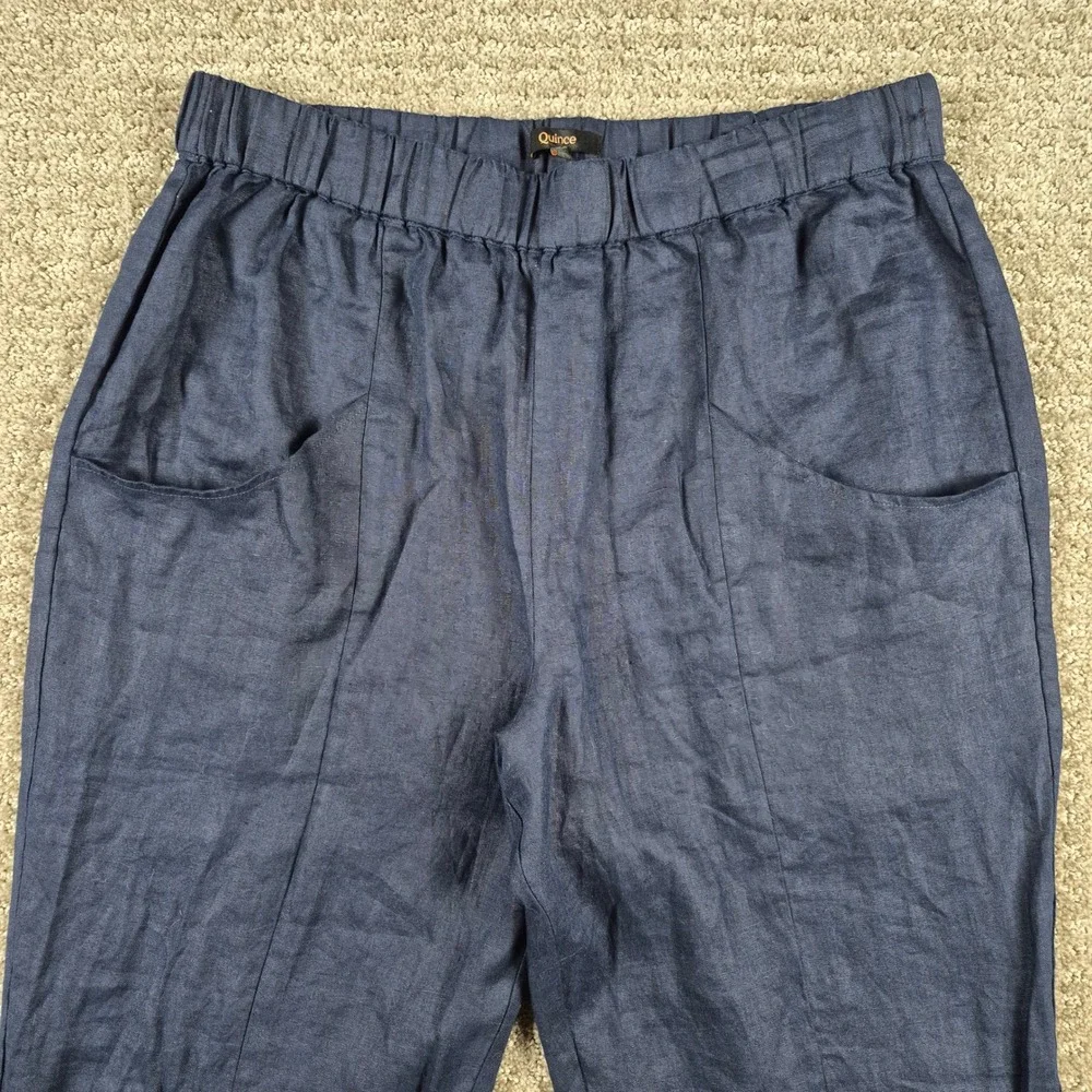 Quince Pants Womens L Blue European Linen Tapered Ankle Deep Navy